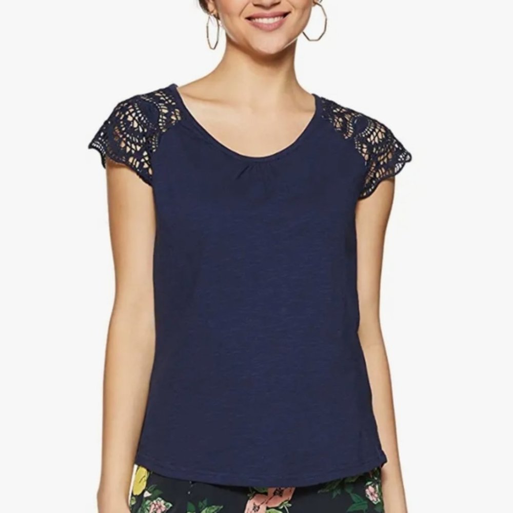 Rue21 Purple Lace Short Sleeve Asymmetrical Blouse